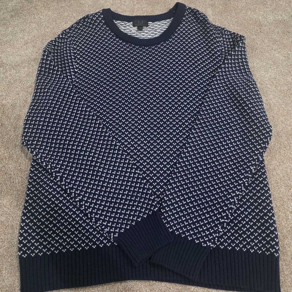 Magaschoni Men Navy White Bird Eye Knit Sweater Quite Luxury Preppy Old Money XL